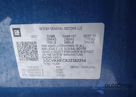 2018 Chevrolet Silverado 1500 1Lt z USA, uszkodzony, nr VIN 1GCVKRECXJZ162254